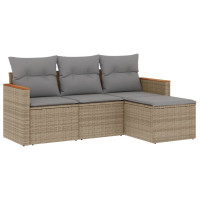 Produktbild för Soffgrupp för trädgård med dynor 4 delar beige konstrotting