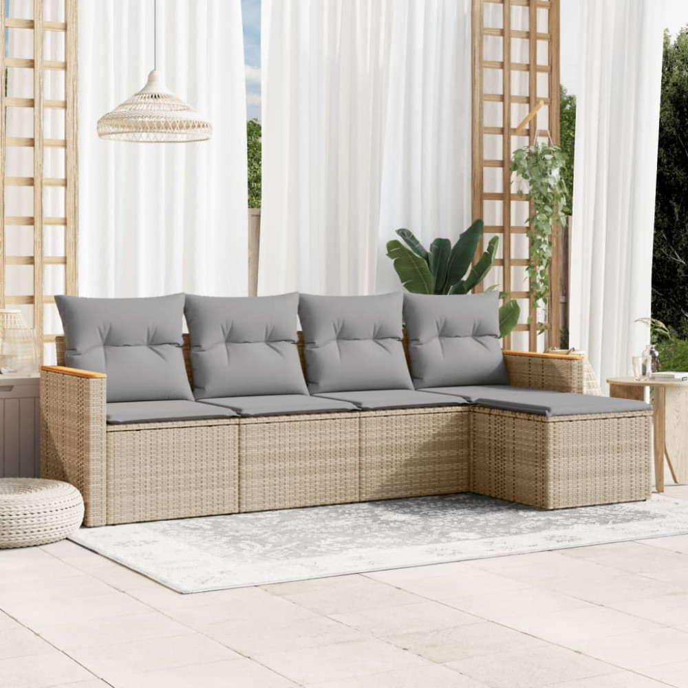 Produktbild för Soffgrupp för trädgården med dynor 5 delar beige konstrotting