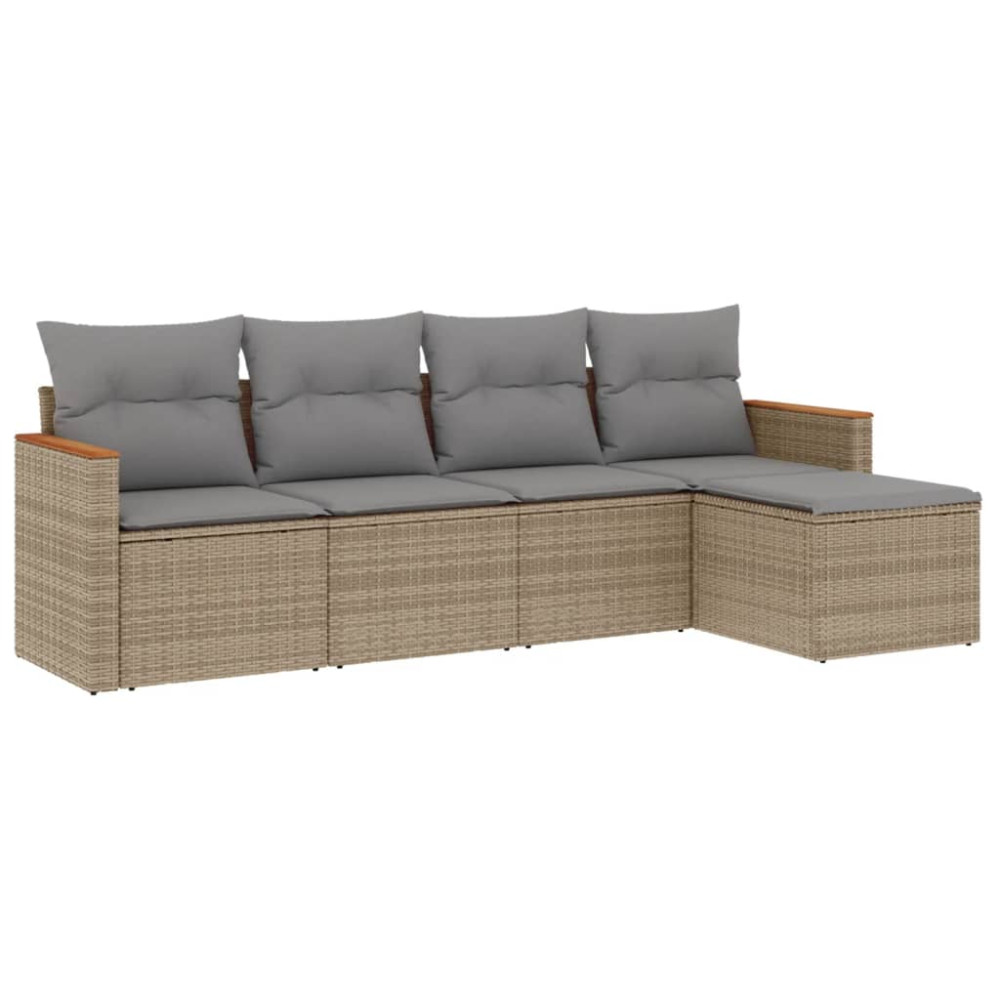 Produktbild för Soffgrupp för trädgården med dynor 5 delar beige konstrotting