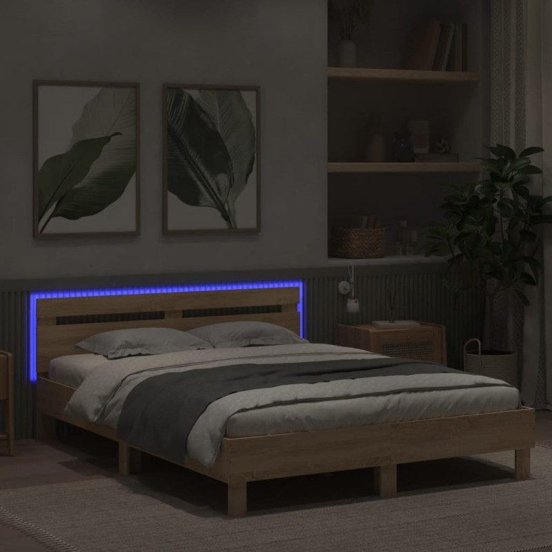 Produktbild för Sängram med huvudgavel och LED sonoma-ek 140x190 cm