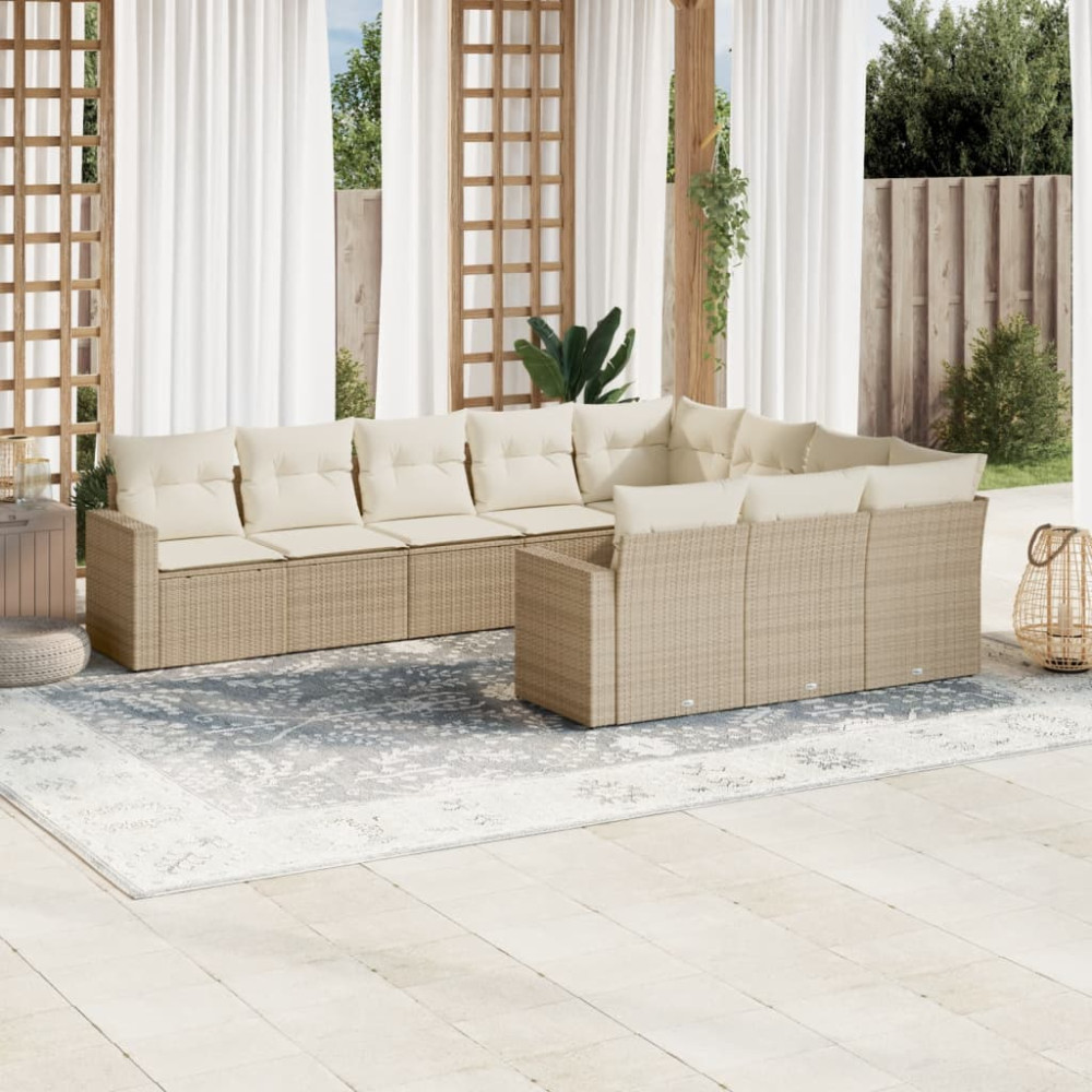 Produktbild för Soffgrupp för trädgård med dynor 10 delar beige konstrotting