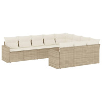 Produktbild för Soffgrupp för trädgård med dynor 10 delar beige konstrotting