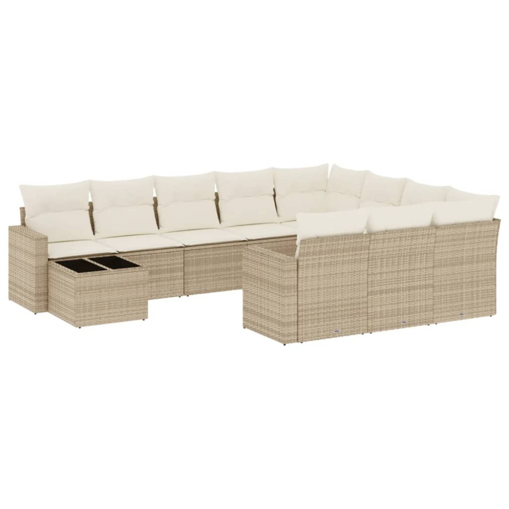 Produktbild för Loungegrupp för trädgården m. dynor 11 delar beige konstrotting