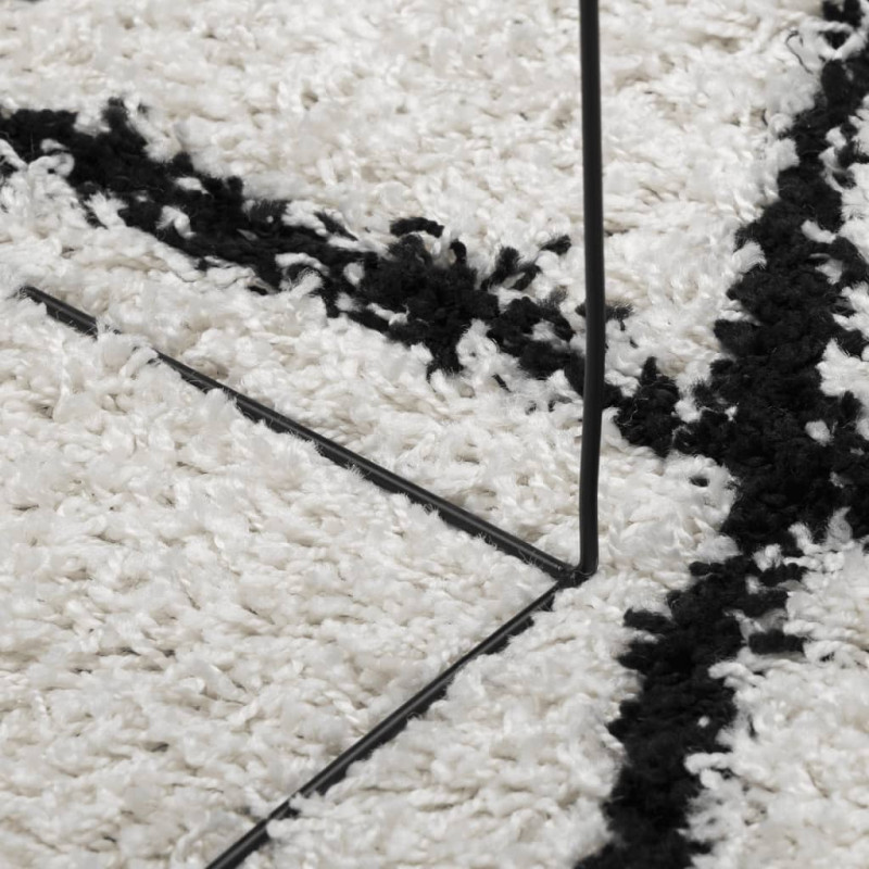 Produktbild för Matta långluggad modern gräddvit och svart Ø 240 cm