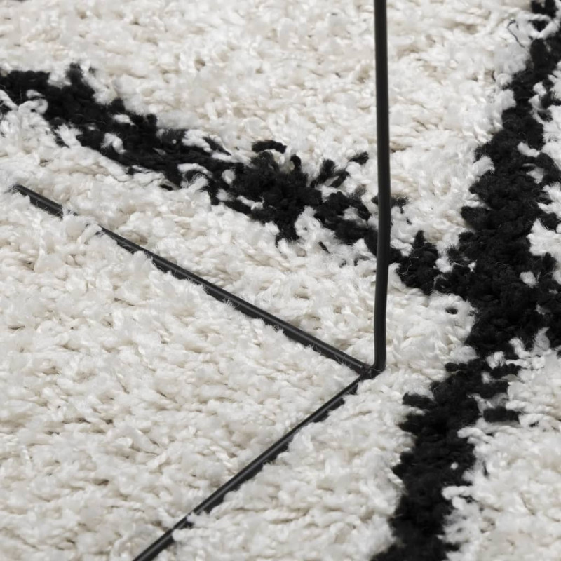 Produktbild för Matta långluggad modern gräddvit och svart Ø 120 cm