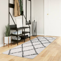 Produktbild för Ryamatta PAMPLONA lång lugg modern gräddvit & svart 80x250 cm