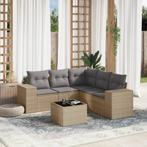 vidaXL Soffgrupp för trädgården med dynor 6 delar beige konstrotting