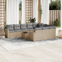 Produktbild för Loungegrupp för trädgården m. dynor 11 delar beige konstrotting