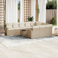 Produktbild för Loungegrupp för trädgården m. dynor 11 delar beige konstrotting