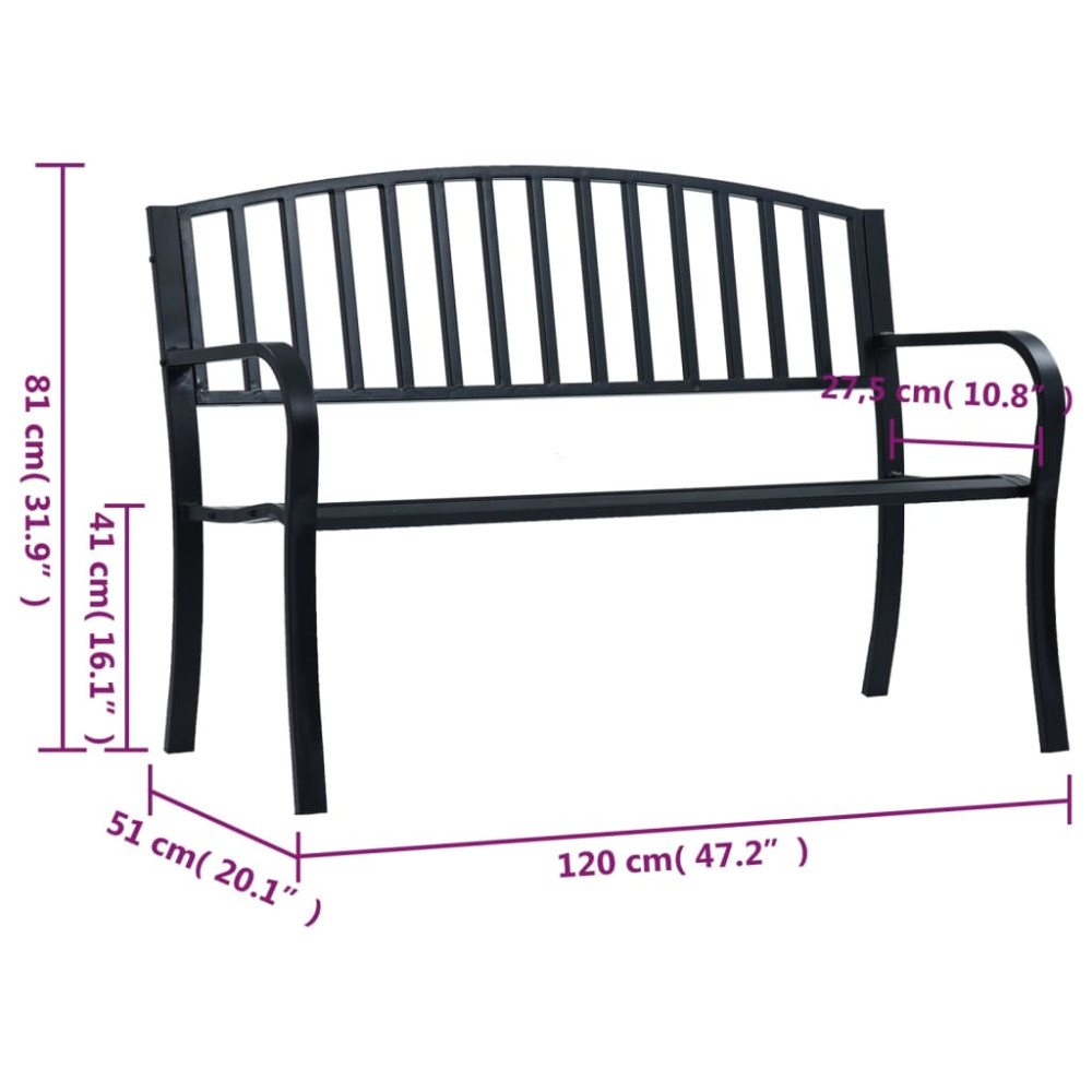 Produktbild för Trädgårdsbänk svart 120 cm stål