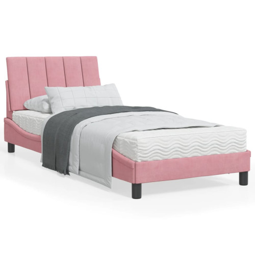 vidaXL Bed Frame without Mattress "Hanko" Pink 90x200 cm Velvet - Sängar & Sängramar