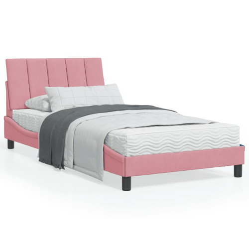 vidaXL Bed Frame without Mattress "Hanko" Pink 100x200 cm Velvet - Sängar & Sängramar