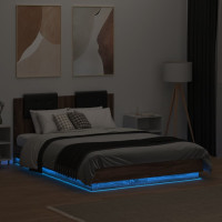 Miniatyr av produktbild för Sängram med huvudgavel och LEDs brun ek 120x190 cm