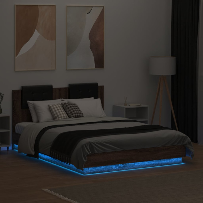 Produktbild för Sängram med huvudgavel och LEDs brun ek 120x190 cm