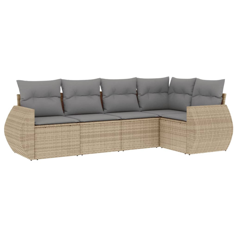 Produktbild för Soffgrupp för trädgården med dynor 5 delar beige konstrotting