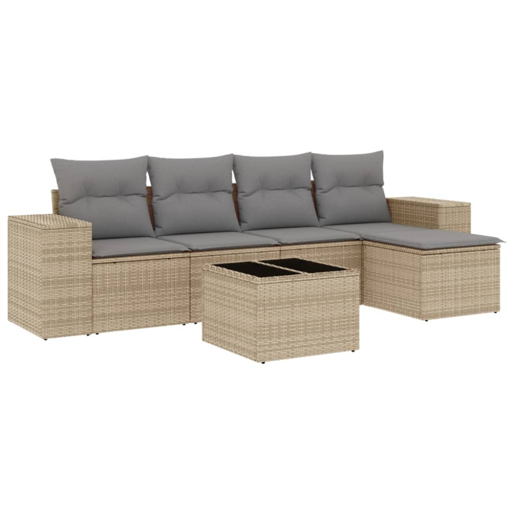 Produktbild för Soffgrupp för trädgården med dynor 6 delar beige konstrotting