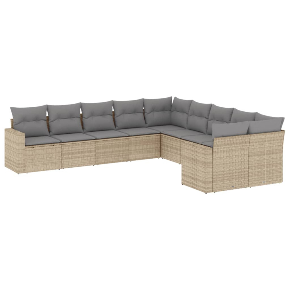 Produktbild för Soffgrupp för trädgård med dynor 10 delar beige konstrotting