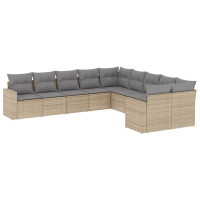 Produktbild för Soffgrupp för trädgård med dynor 10 delar beige konstrotting