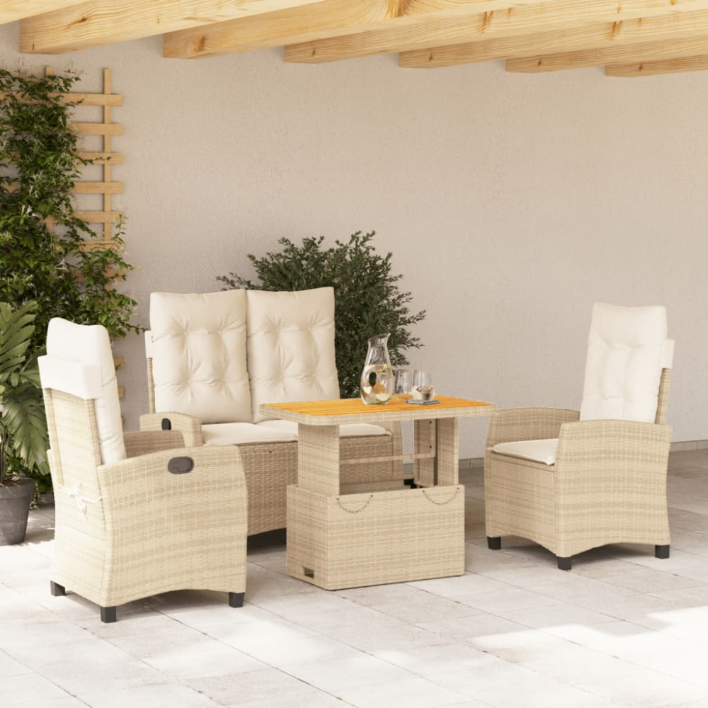 Produktbild för Soffgrupp för trädgården med dynor 4 delar beige konstrotting