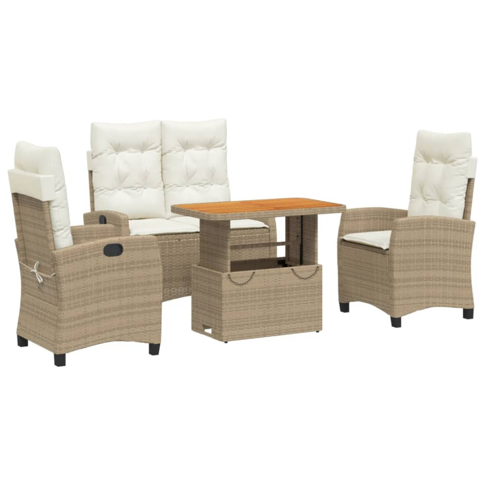 Produktbild för Soffgrupp för trädgården med dynor 4 delar beige konstrotting