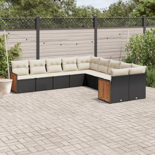 vidaXL Loungegrupp 10 delar med svarta dynor konstrotting