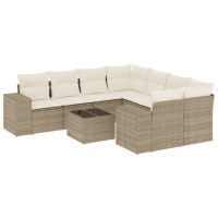Produktbild för Soffgrupp för trädgården med dynor 9 delar beige konstrotting