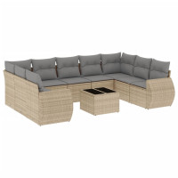 Produktbild för Soffgrupp för trädgård med dynor 10 delar beige konstrotting
