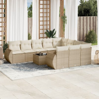 Produktbild för Loungegrupp för trädgården m. dynor 11 delar beige konstrotting