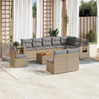 Produktbild för Loungegrupp för trädgården m. dynor 11 delar beige konstrotting