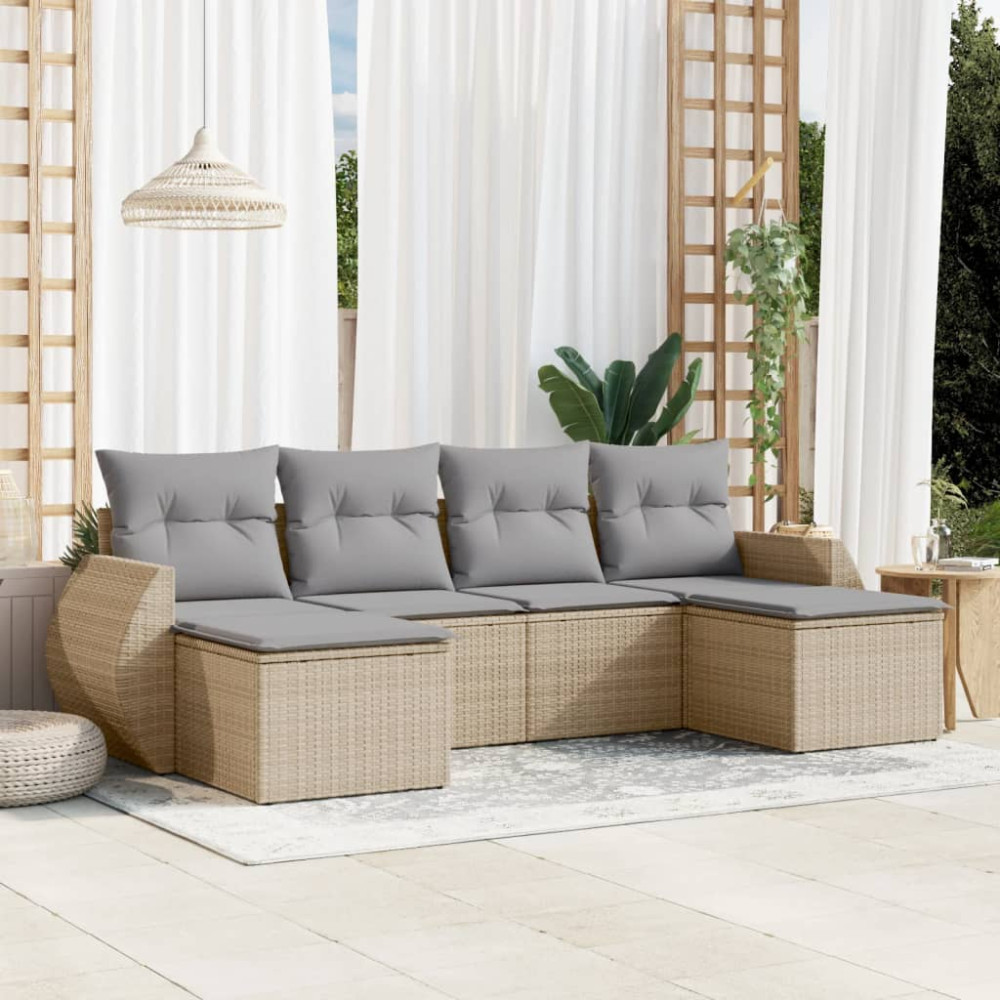 Produktbild för Soffgrupp för trädgården med dynor 6 delar beige konstrotting