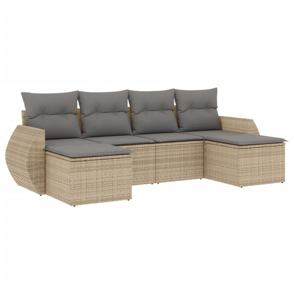 Produktbild för Soffgrupp för trädgården med dynor 6 delar beige konstrotting