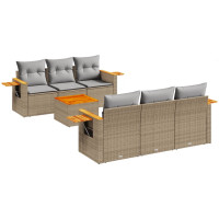 Produktbild för Matgrupp för trädgården med dynor 7 delar beige konstrotting