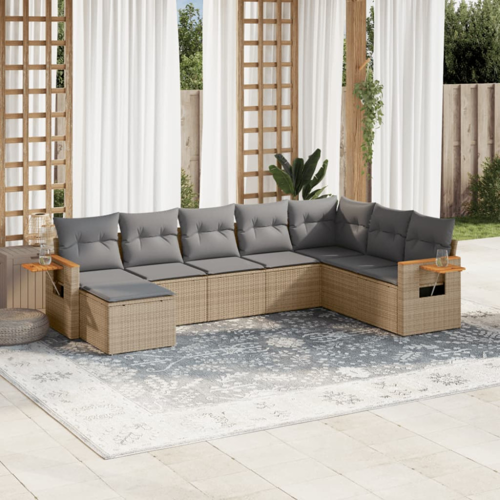 Produktbild för Matgrupp för trädgården med dynor 8 delar beige konstrotting