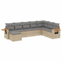 Produktbild för Matgrupp för trädgården med dynor 8 delar beige konstrotting