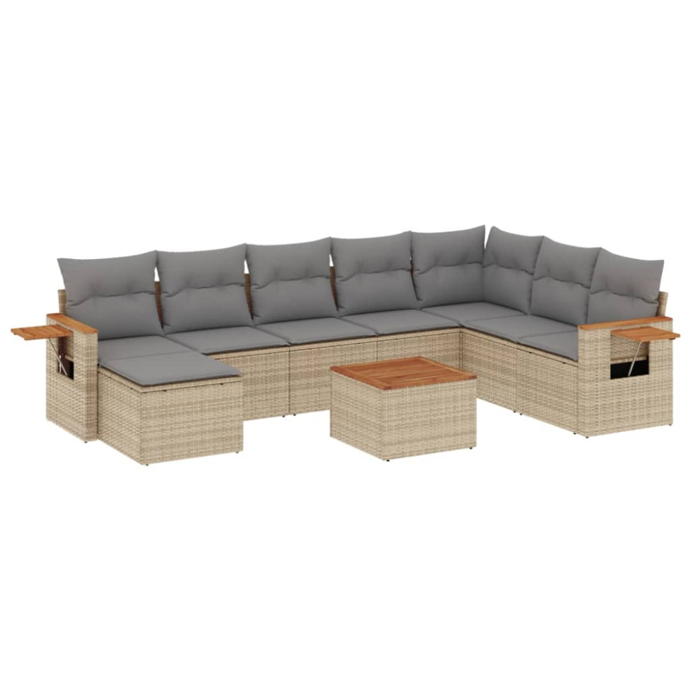 Produktbild för Soffgrupp för trädgården med dynor 9 delar beige konstrotting