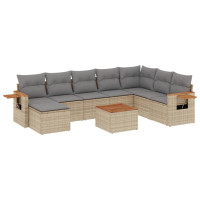 Produktbild för Soffgrupp för trädgården med dynor 9 delar beige konstrotting