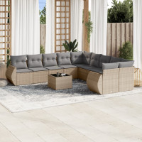 Produktbild för Loungegrupp för trädgården m. dynor 11 delar beige konstrotting