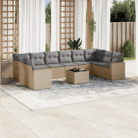 Produktbild för Loungegrupp för trädgården m. dynor 11 delar beige konstrotting