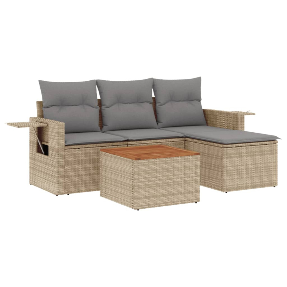 Produktbild för Soffgrupp för trädgården med dynor 5 delar beige konstrotting