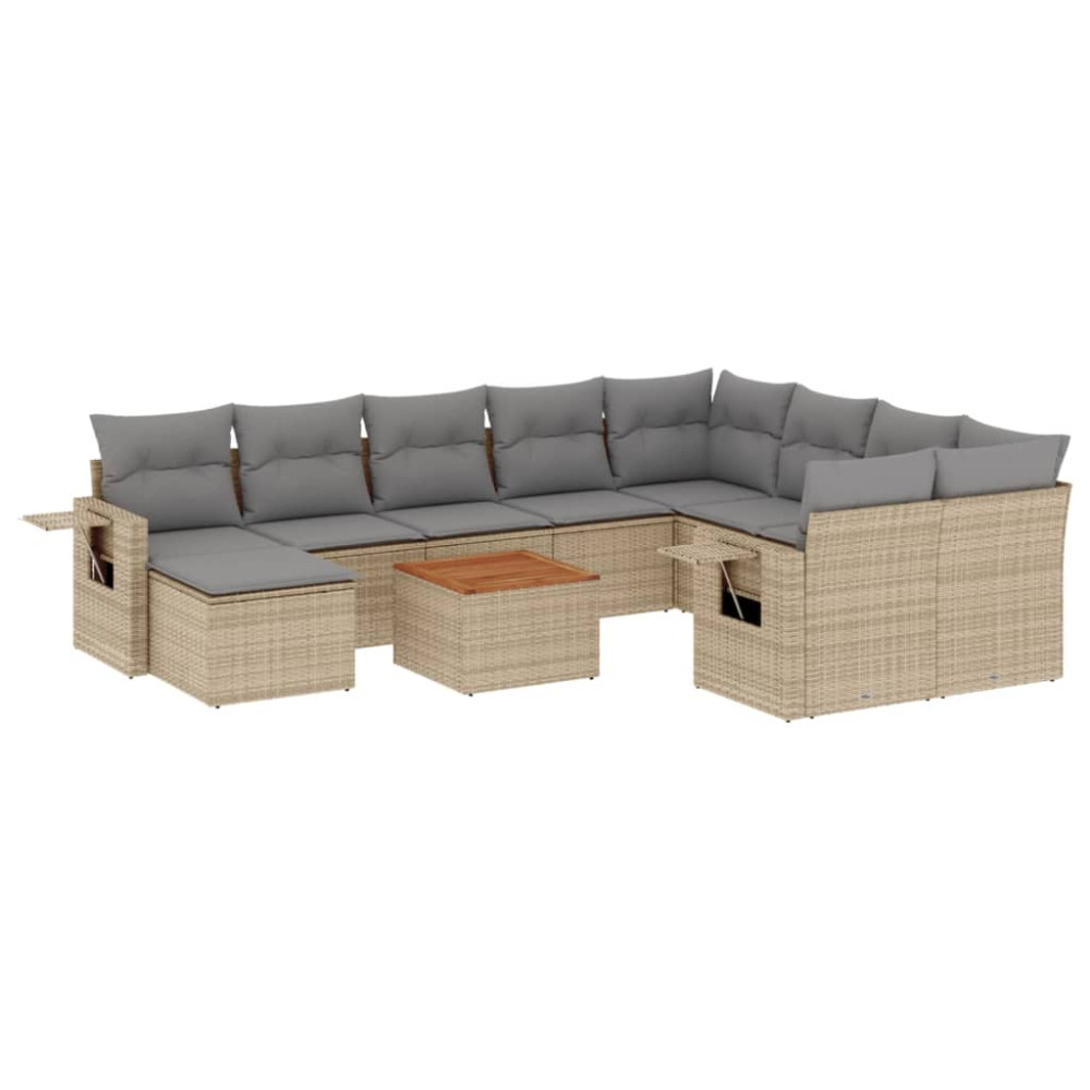 Produktbild för Loungegrupp för trädgården m. dynor 11 delar beige konstrotting
