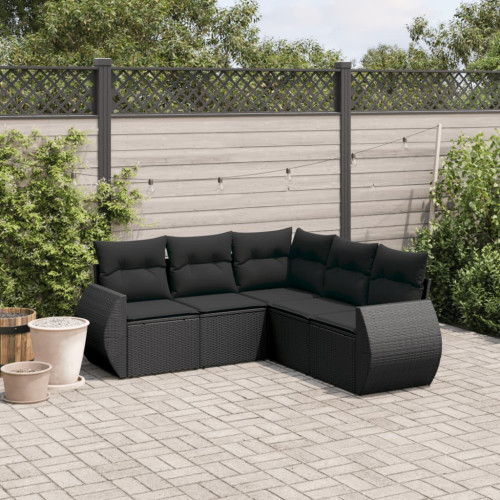 vidaXL Loungegrupp för trädgården med dynor 5 delar svart konstrotting