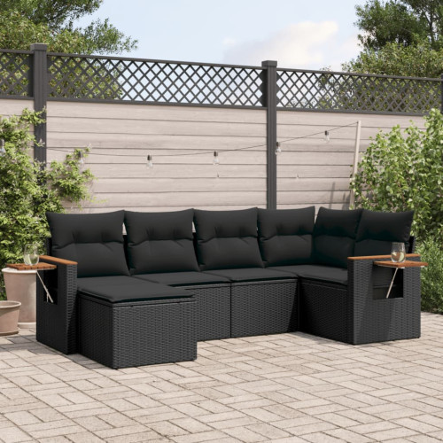 vidaXL Loungegrupp med dynor 6 delar svart konstrotting