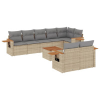 Produktbild för Soffgrupp för trädgården med dynor 9 delar beige konstrotting