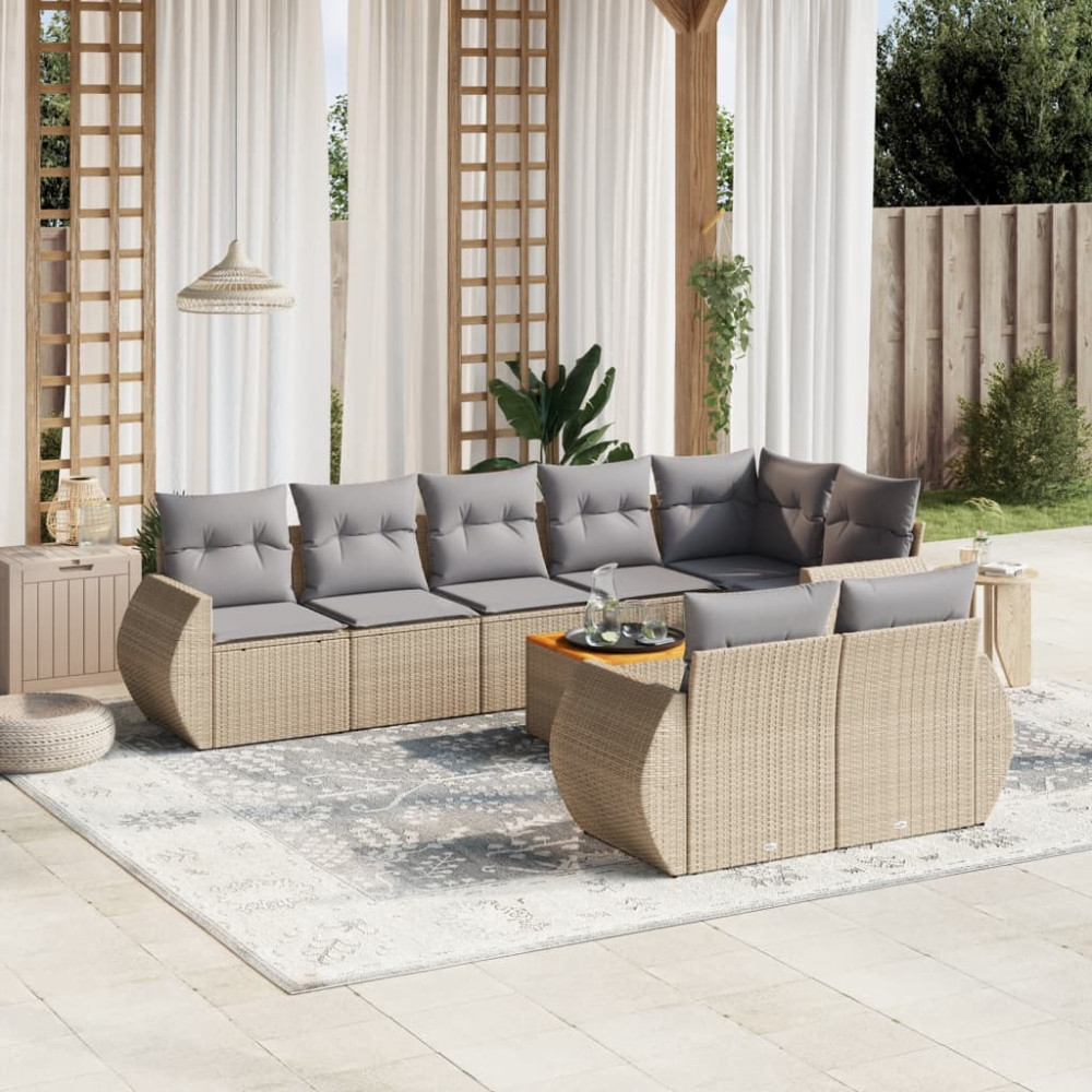 Produktbild för Soffgrupp för trädgården med dynor 9 delar beige konstrotting