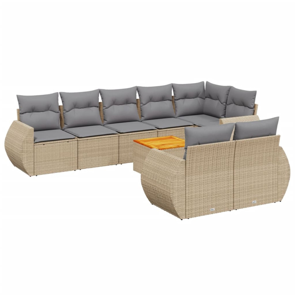 Produktbild för Soffgrupp för trädgården med dynor 9 delar beige konstrotting