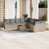 Produktbild för Loungegrupp för trädgården m. dynor 11 delar beige konstrotting