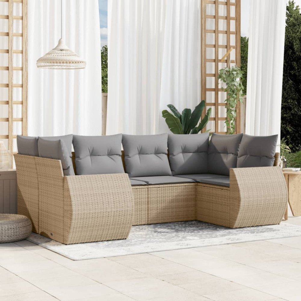 Produktbild för Soffgrupp för trädgården med dynor 6 delar beige konstrotting