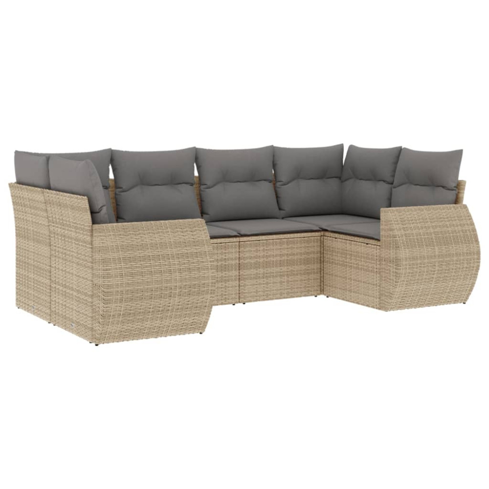 Produktbild för Soffgrupp för trädgården med dynor 6 delar beige konstrotting