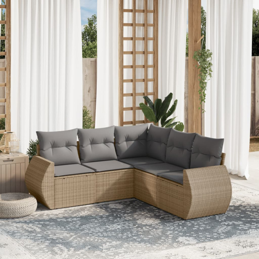 Produktbild för Soffgrupp för trädgården med dynor 5 delar beige konstrotting
