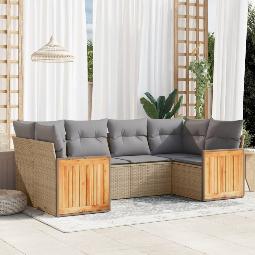 Produktbild för Soffgrupp för trädgården med dynor 6 delar beige konstrotting